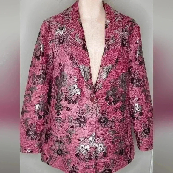 Susan Graver Regular Jacquard Tapestry Notch Collar Jacket Women's Size 16 P - Picture 4 of 11